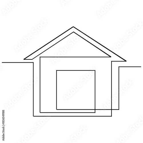 Vector modern architecture of house, one continuous line drawing isolated on white background