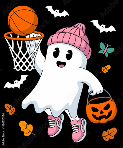 Funny Halloween Ghost Dunking Basketball Costume