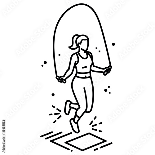 Outline of young caucasian female jumping rope for fitness exercise