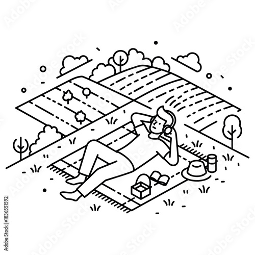 Young caucasian male relaxing outdoors in countryside