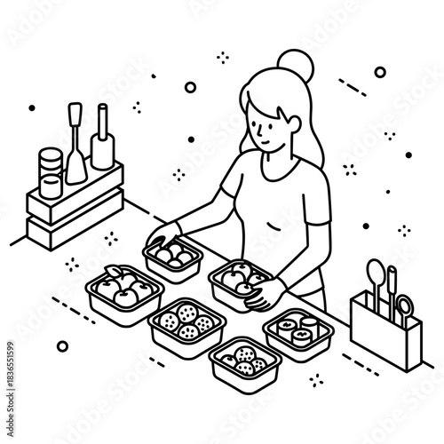 Female meal prep with fresh ingredients and organized containers