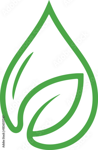 Green water drop with leaf icon, representing nature and ecology