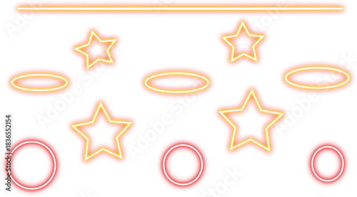 Vibrant neon shapes offer a modern touch for your designs, adding a playful glow and graphic appeal to any project with stars, circles, ovals, and lines for creative layouts