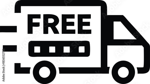 Black and white delivery truck shows the word free and moving rapidly