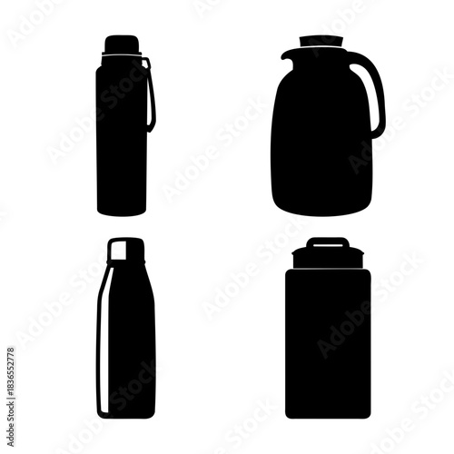 Various thermal flasks, insulated bottles, and carafes set