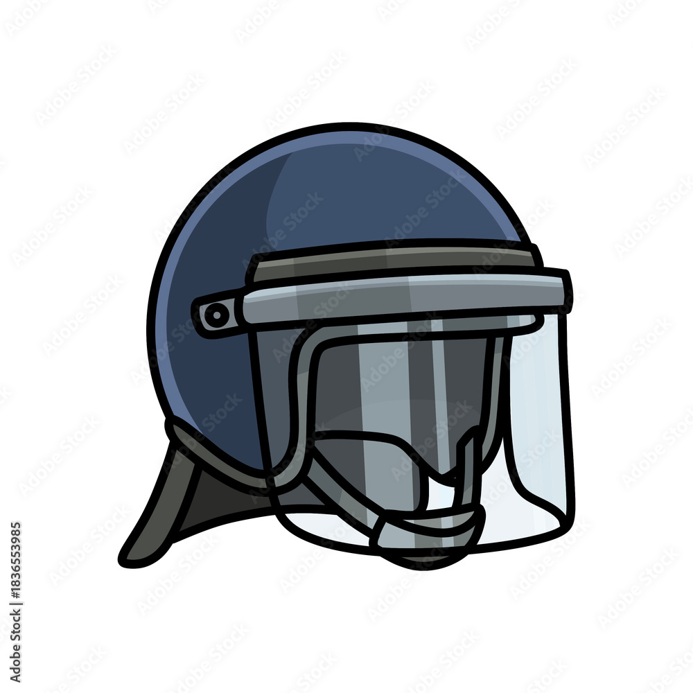 Naklejka premium Blue Riot Police Helmet Face Shield, Cartoon PNG Illustration.