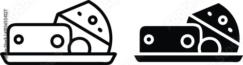 Delicious Dairy Products Cheese Slices On A Serving Platter Outline And Solid Food Icon Vector Silhouette and Pictogram.eps