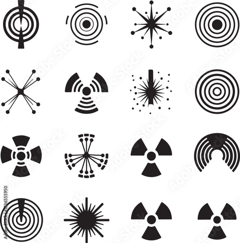 Collection of black science and technology icons on white