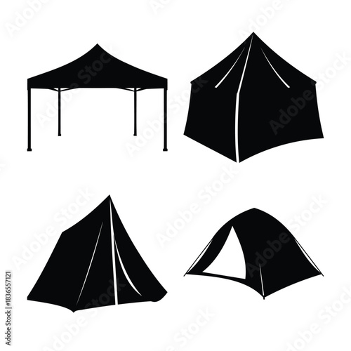 Outdoor shelter silhouettes set: tents and canopy designs