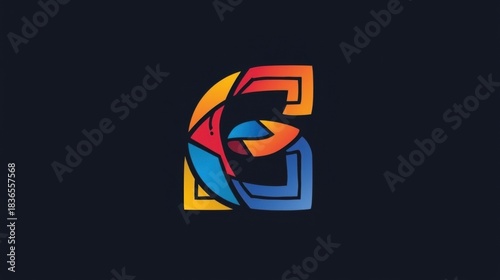 Abstract letter g logo with colorful geometric shapes on a dark background design element