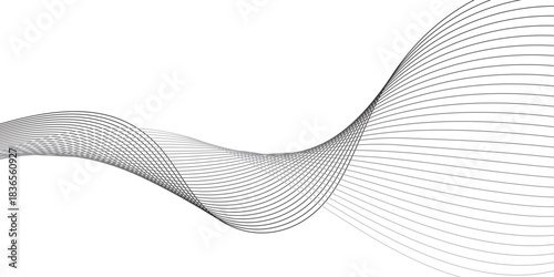 Abstract wave element for design. Digital frequency track equalizer. Stylized line art background, Geometric grey vector waves on transparent background. Editable stroke.