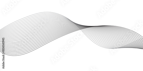 Grey and white vector waves on transparent background. Editable stroke.