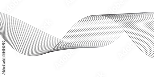 Grey and white vector waves on transparent background. Editable stroke.