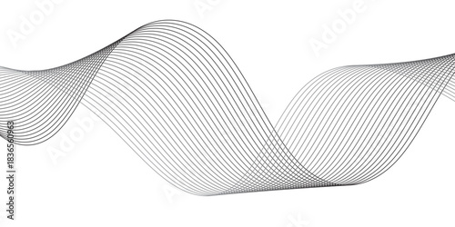 Grey and white vector waves on transparent background. Editable stroke.