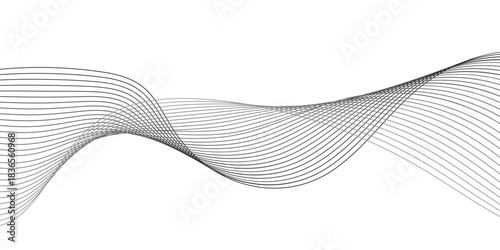 Grey and white vector waves on transparent background. Editable stroke.