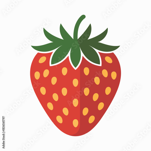 Red strawberry fruit with green leaves and seeds for fresh healthy food organic berry natural nutrition produce branding design