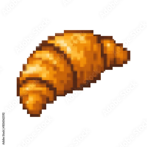 Pixel Art Croissant Illustration Retro Bakery Icon in 8 Bit Style
