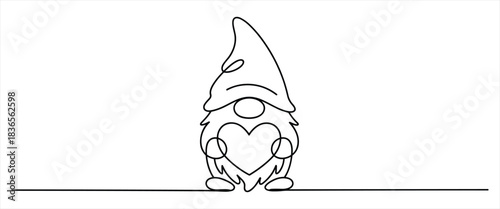 Dwarf with heart in line drawing vectorstyle isolated artwork