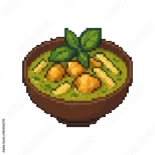 vector pixel art food green curry rice