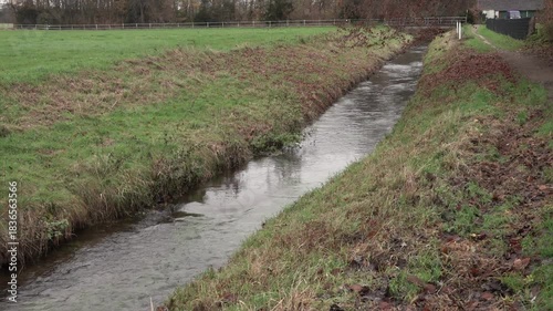 Walking beside a stream in the forest during autumn