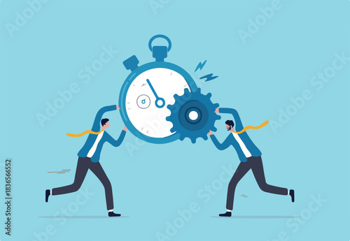 Efficiency or productivity, manage resources and time to optimize best work result, increase performance with effective process, businessman combine clock timer and gear cogwheel for best efficiency.