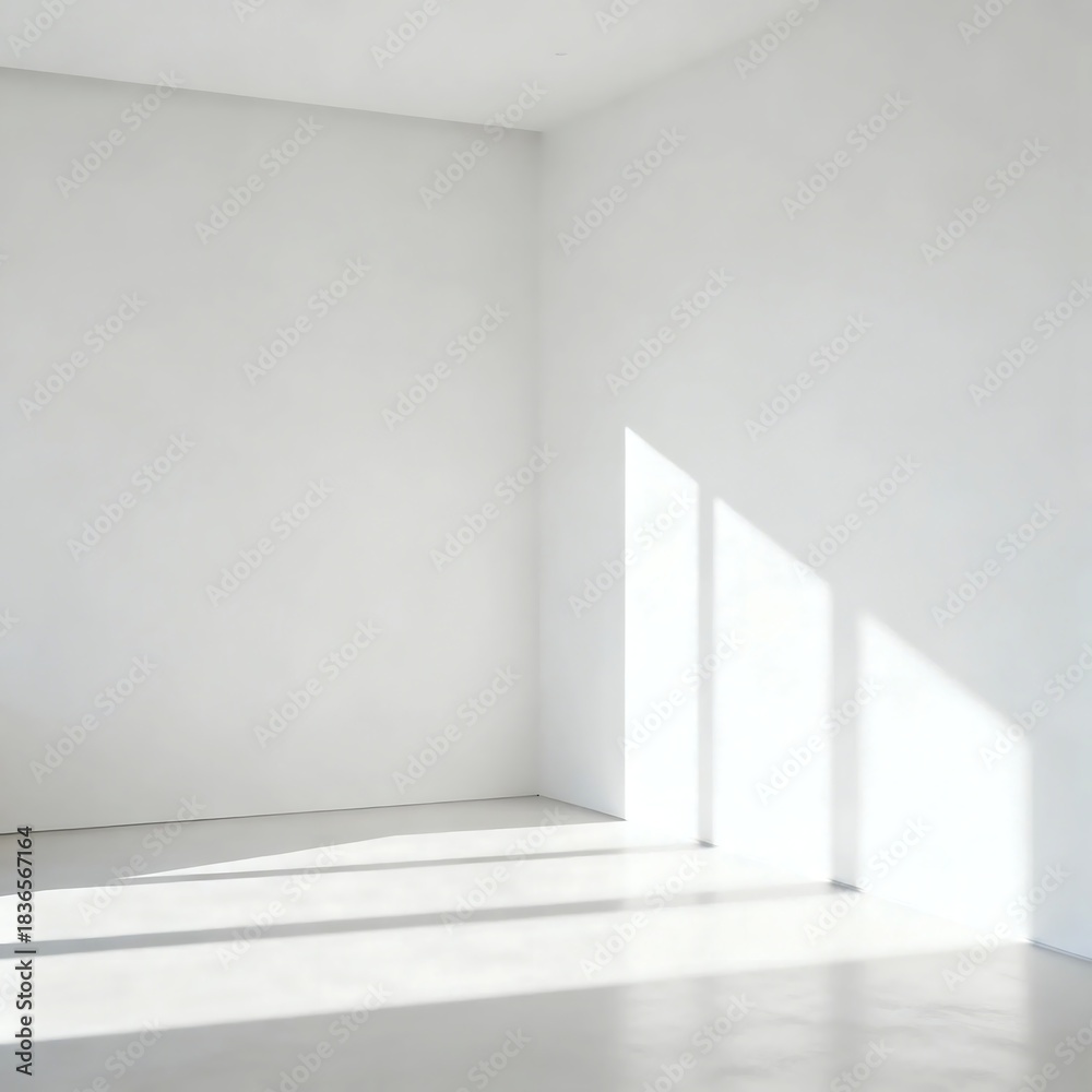 Obraz premium A Bright and Empty White Room with Sunlight Casting Shadows