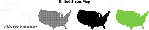 United States Map Illustration in Four Different Styles Vector Design