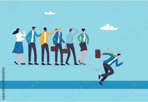 Fast lane priority or advantage to win business competition or career path, extra speed pathway or express way to move forward concept, businessman run fast on fast lane while others stuck in traffic