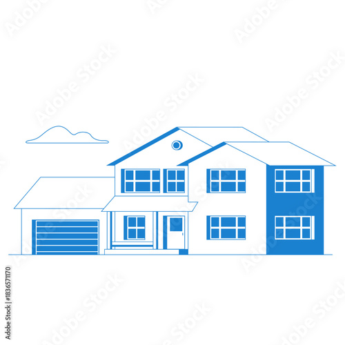 Vector flat icon suburban american house. For web design and application interface, also useful for infographics. Family house icon isolated on white background
