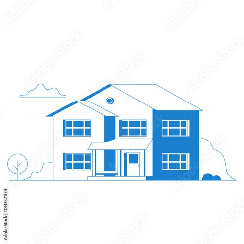 Vector flat icon suburban american house. For web design and application interface, also useful for infographics. Family house icon isolated on white background
