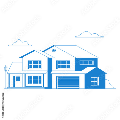 Vector flat icon suburban american house. For web design and application interface, also useful for infographics. Family house icon isolated on white background