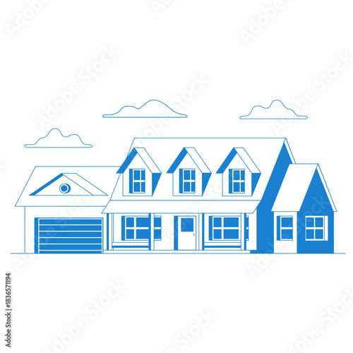 Vector flat icon suburban american house. For web design and application interface, also useful for infographics. Family house icon isolated on white background