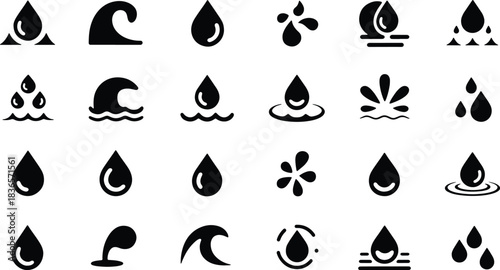 Collection of water drop and wave icons