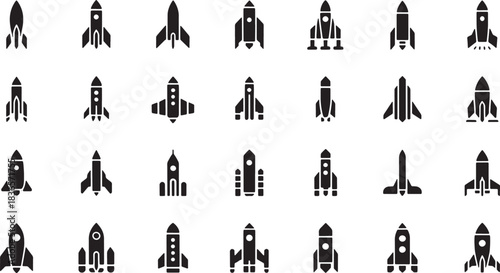Collection of diverse rocket ship icons and silhouettes