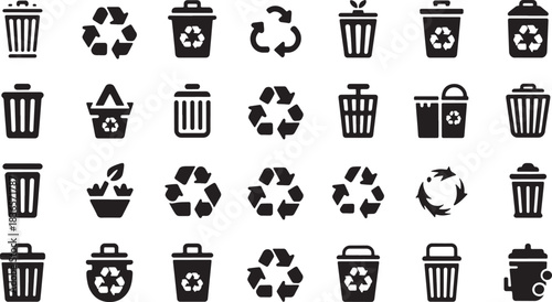 Collection of recycling and trash bin icons