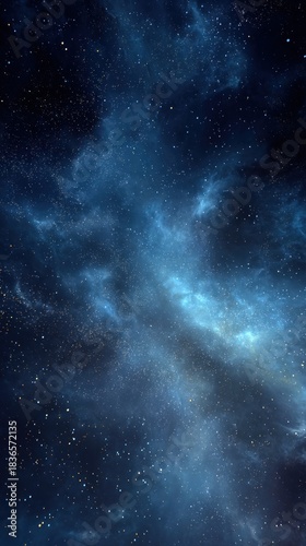 Breathtaking deep blue nebula and shimmering stars in a vast cosmic landscape