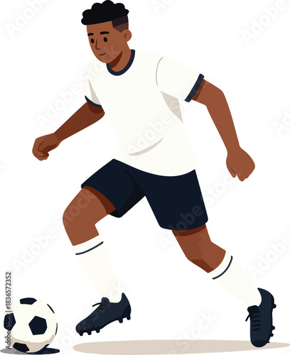 Soccer Player in Action: A dynamic soccer player, full of determination, skillfully dribbles a soccer ball on a verdant field, ready to conquer the game.