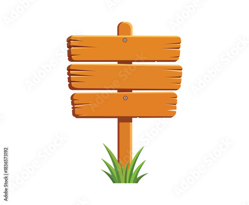 Wooden signpost with three blank planks isolated on