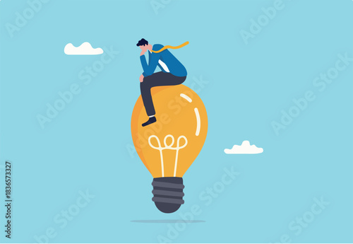 Creative thinking, using imagination and creativity for solution idea or solve business problem, contemplation or brilliant idea concept, smart businessman thinking on imagination lightbulb idea.