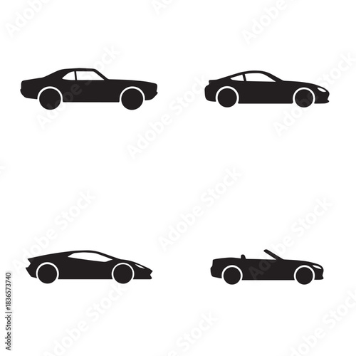 Collection of diverse car silhouettes showcasing modern and classic automotive designs