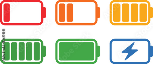 Colorful Battery Level Icon Set Charging Power Energy Status Vector