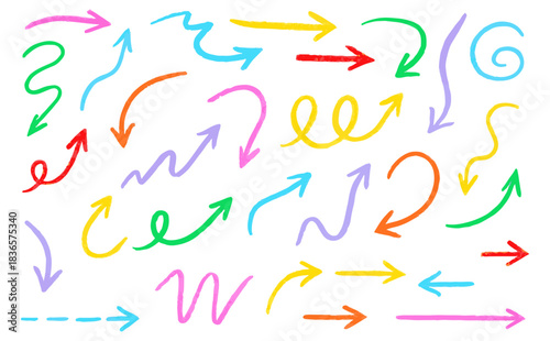 Arrow Crayon Pastel Pencil Chalk Color Line Stroke Sketch Hand Drawn Direction Elements Vector Illustration