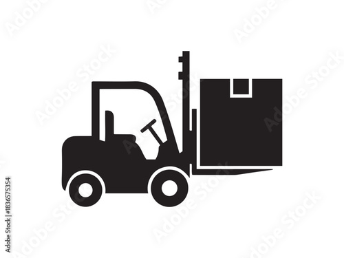Forklift lifting box icon silhouette for logistics and warehouse operation