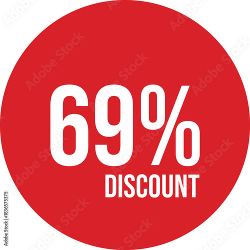 69% discount icon vector red circle with white text