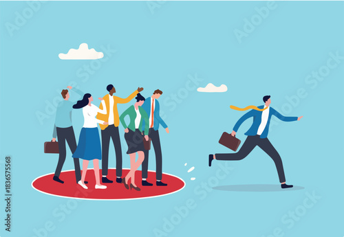 Initiative or unique attitude for leadership, courage or determination to get out of safe zone, limitation or entrepreneurship concept, courage businessman jump out of comfort zone to new chance