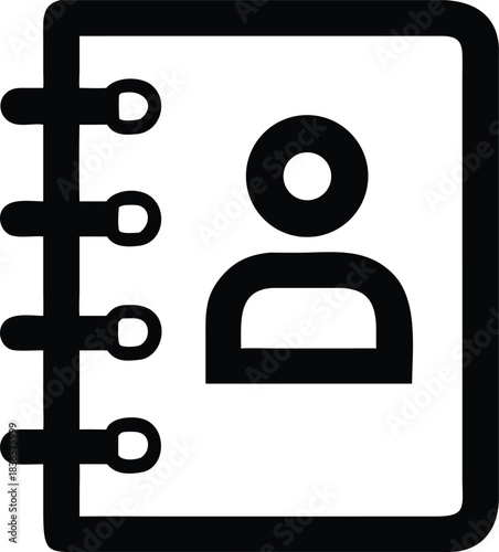 Spiral Notebook with Contact Person Symbol | Black and White Isolated Icon Design