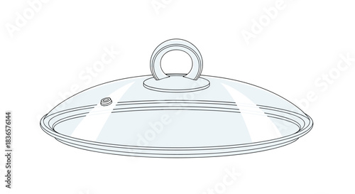 Clear glass pot lid with a rounded handle and steam vent detail.