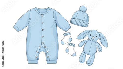 Sweet baby boy essentials outfit set in calming blue for newborn welcome gifts and adorable baby shower invitations