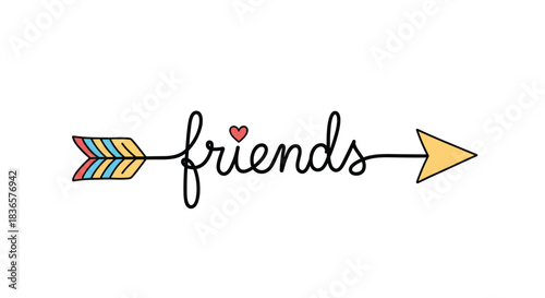 Cute handwritten text 'friends' with an arrow and a heart accent.