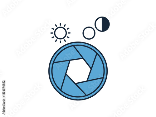 Aperture and Moon Icon in Blue